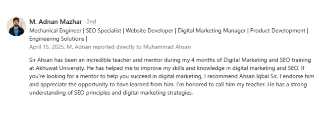 Adnan Mazhar About Muhammad Ahsan Iqbal SEO
