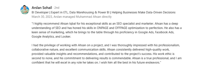 Arslan SOhail About Muhammad Ahsan Iqbal SEO
