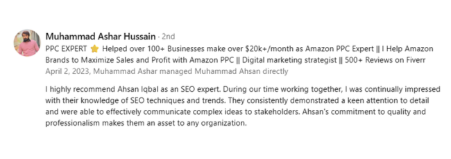 Ashar Hussain About Muhammad Ahsan Iqbal SEO
