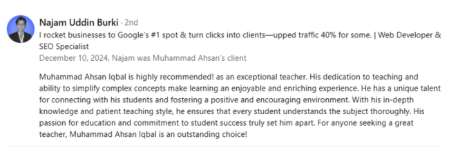 Najam Uddin Burki About Muhammad Ahsan Iqbal SEO