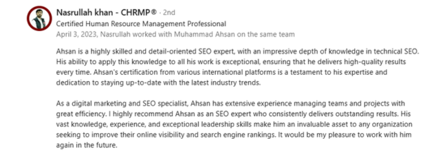 Narsullah Khan About Muhammad Ahsan Iqbal SEO