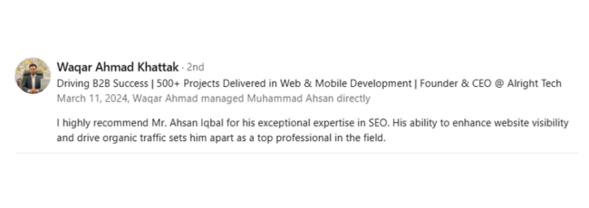 Waqar Ahmad Khattak CEO Alright Tech About Muhammad Ahsan Iqbal SEO